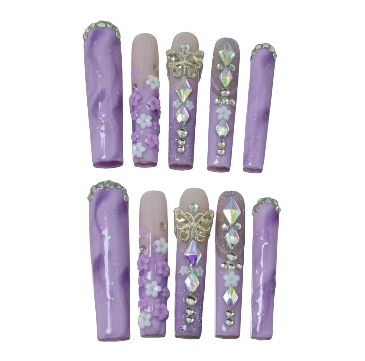 Erica Handmade Long Square Press-On Nails Multicolor